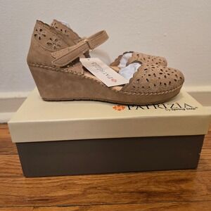 Patrizia Gennina Sandal Wedge Heel Womens 9 Open Toe Tan Brown Leather Womens